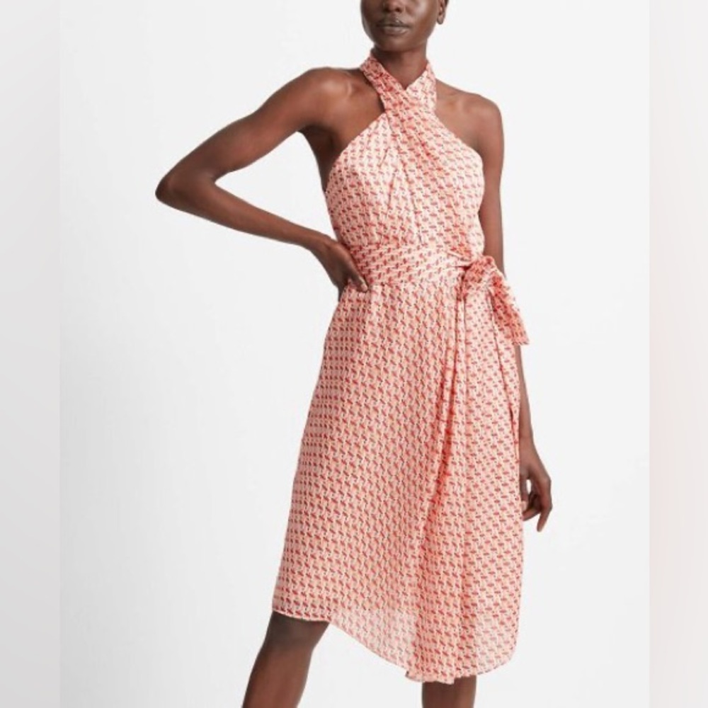 Club Monaco Orange Abstract Asymmetrical Halter Dress